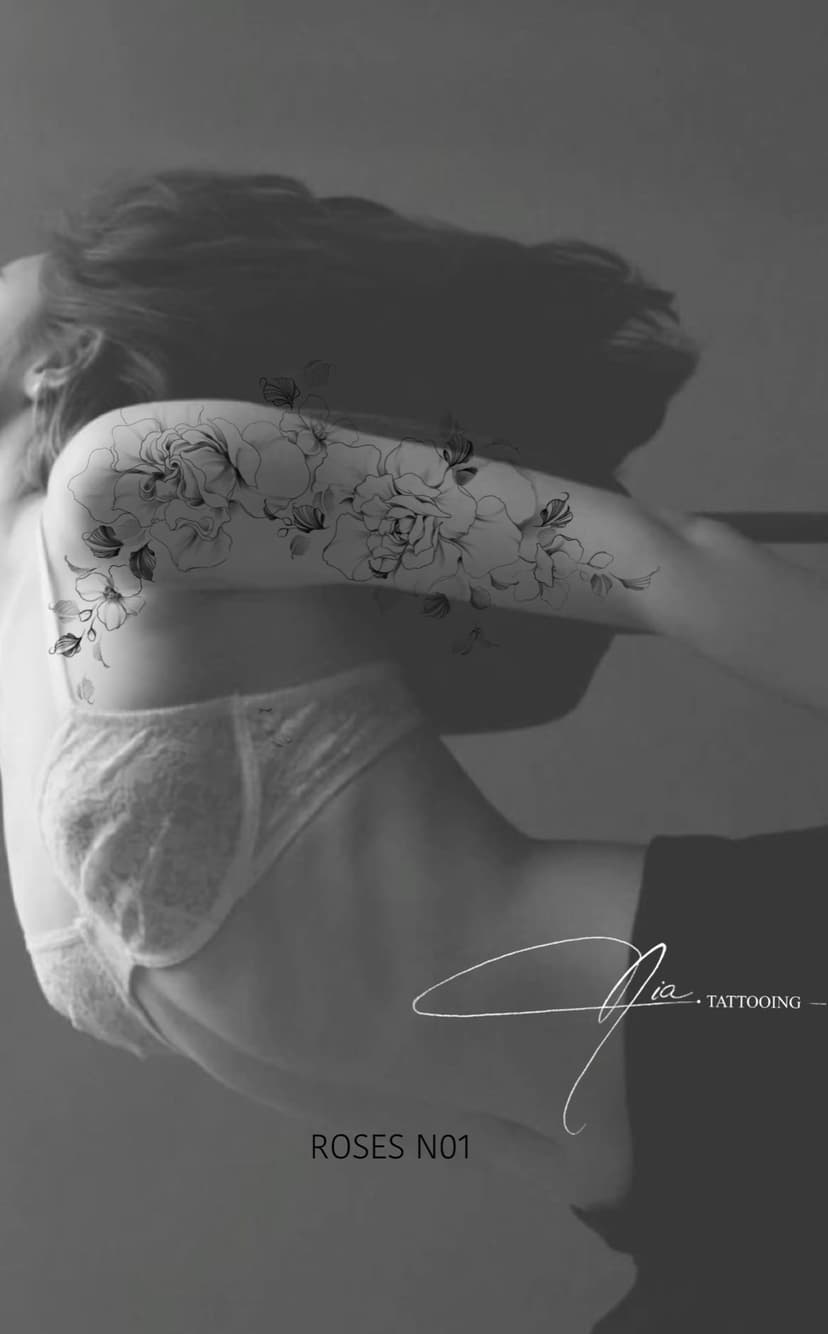 Roses N01 — fine line rose tattoo · Nia Tattooing