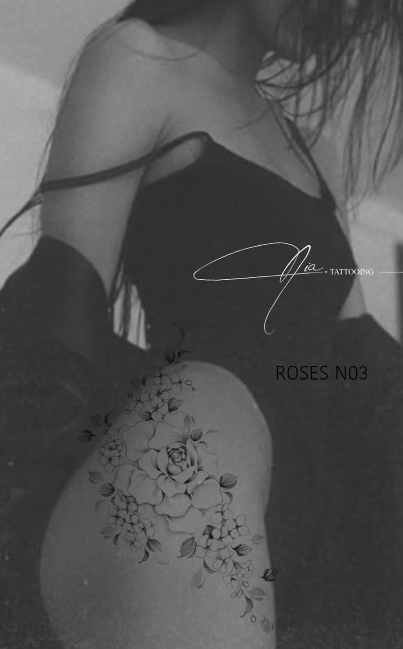 Roses N03 — fine line rose tattoo · Nia Tattooing