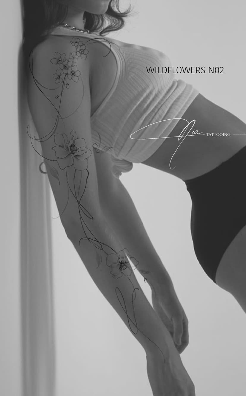 Wildflowers N02 — fine line wildflower tattoo · Nia Tattooing